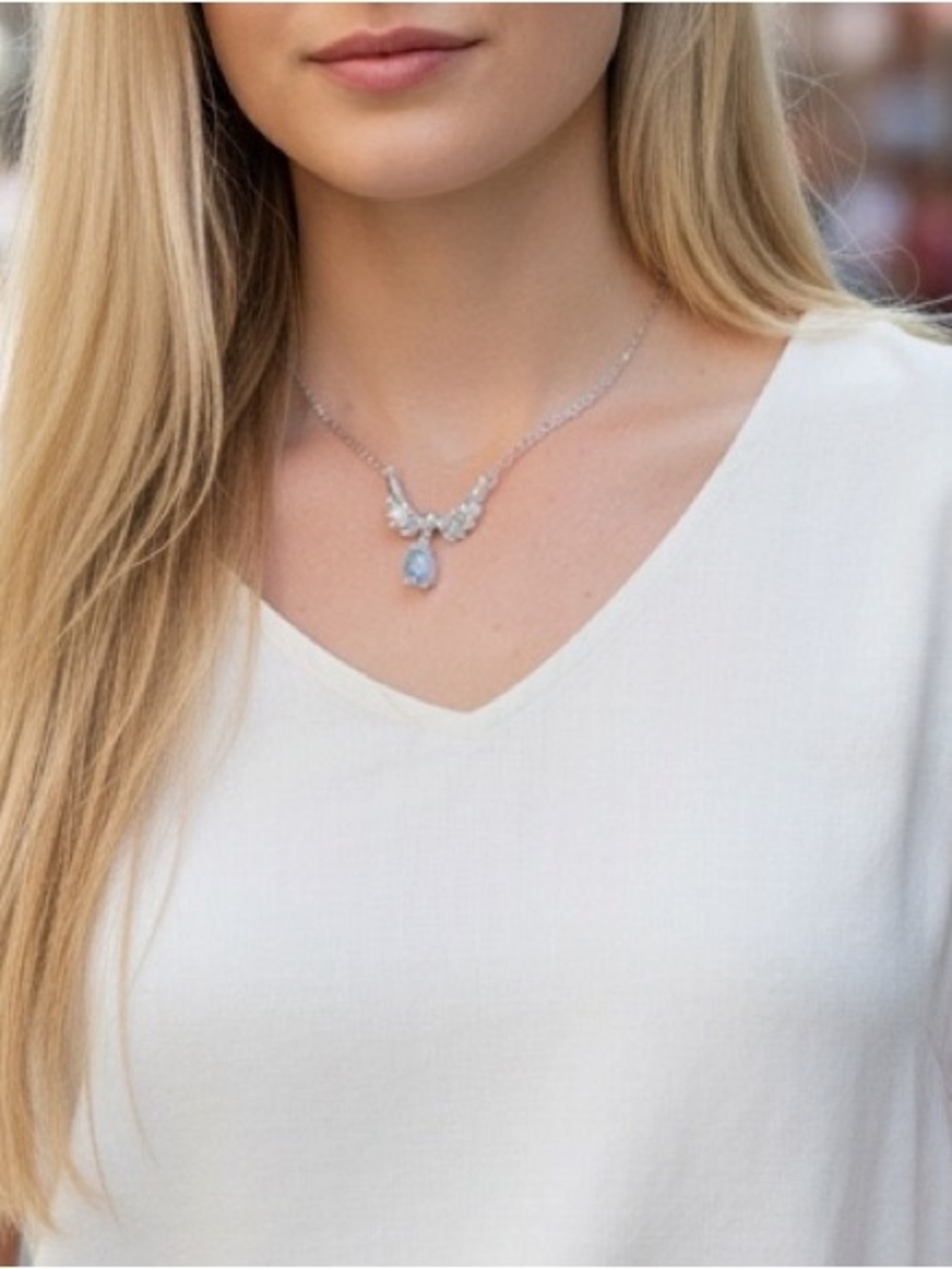 Silver Angel’s wings pendant/Necklace large clear crystal stamped .925